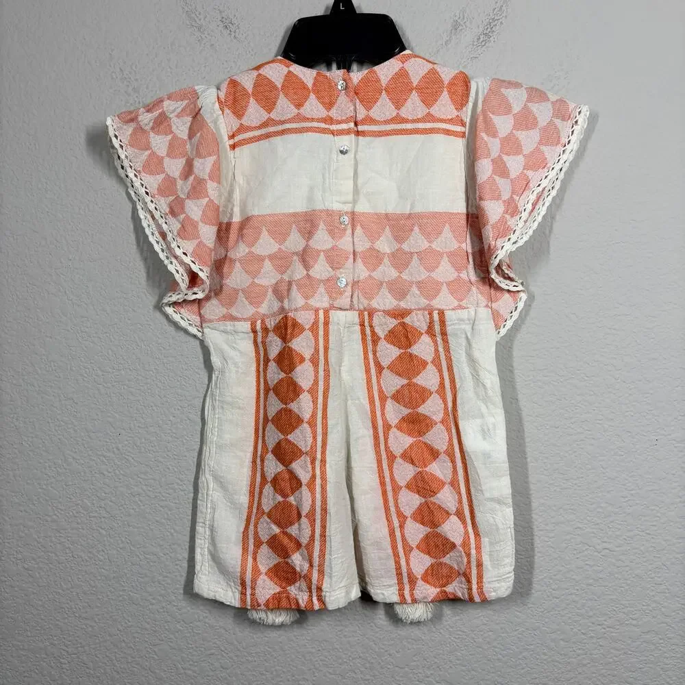 Pearl and Caviar Baby Girl Size 2/4 Apricot Zakar Romper Orange Tassel